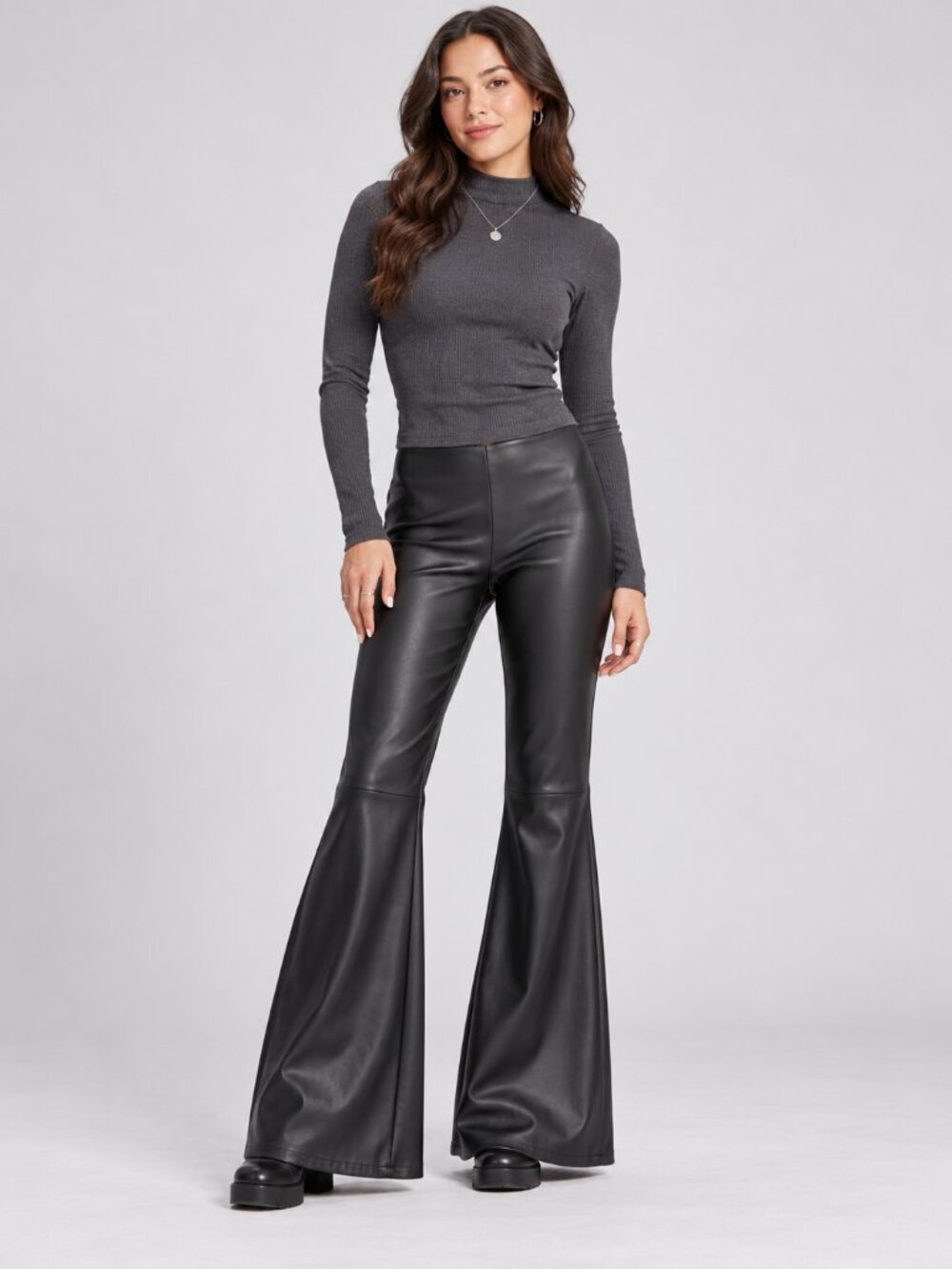 Free People Penny Flare Pants 28 Black Vegan Faux Leather Y2K Long Tall Inseam
